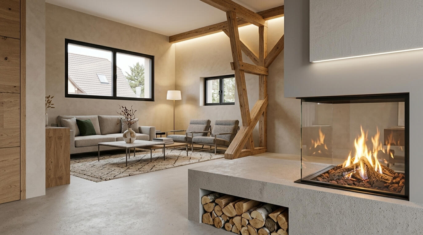Réhabilitation d'une grange en habitation salon architecte d'interieur decoratrice a distance ou sur place valerie j brisvalter - vb design d'espaces turckheim